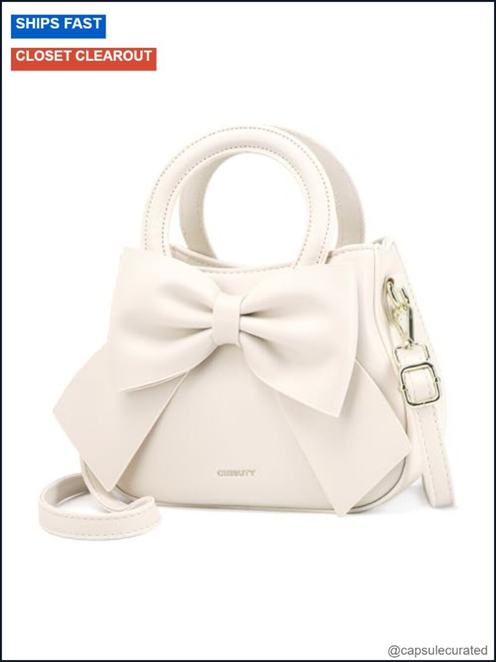 Small Vegan Leather Crossbody Bag with Bow Knot and Top Handle